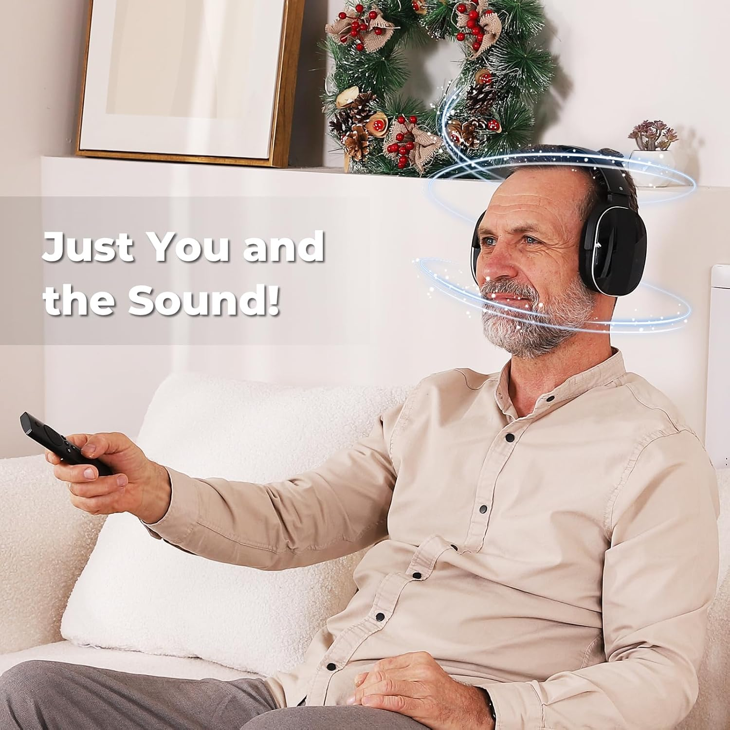 Wireless TV Headphones with Charging Station and RF Transmitter, Comfortable TV Headphones for Seniors, Compatible with All Tvs, Black and Silver image number 4