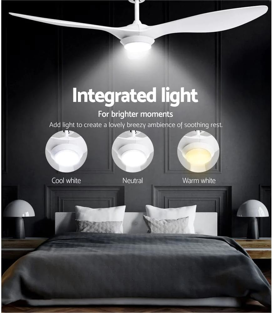 Devanti 52" Ceiling Fan with Light and Remote, 3 ABS Blades, DC Motor, 6 Speeds, 8H Timer, Reversible, 3 Colour LED Lighting, Suitable for Indoor Bedroom Living Room &ndash; White image number 2