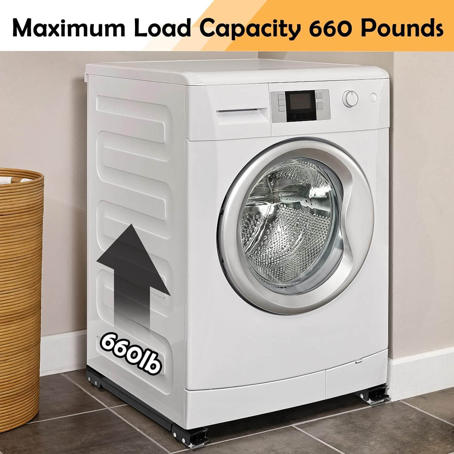 Extendable Furniture Appliances Rollers, Mover Tools with 24 Roller & Brake Equipment for Heavy Washing Dryer Machine Refrigerator for Mobile Wheels Strong Base Stand Hold up to 660 Lb (Black) - White image number 7