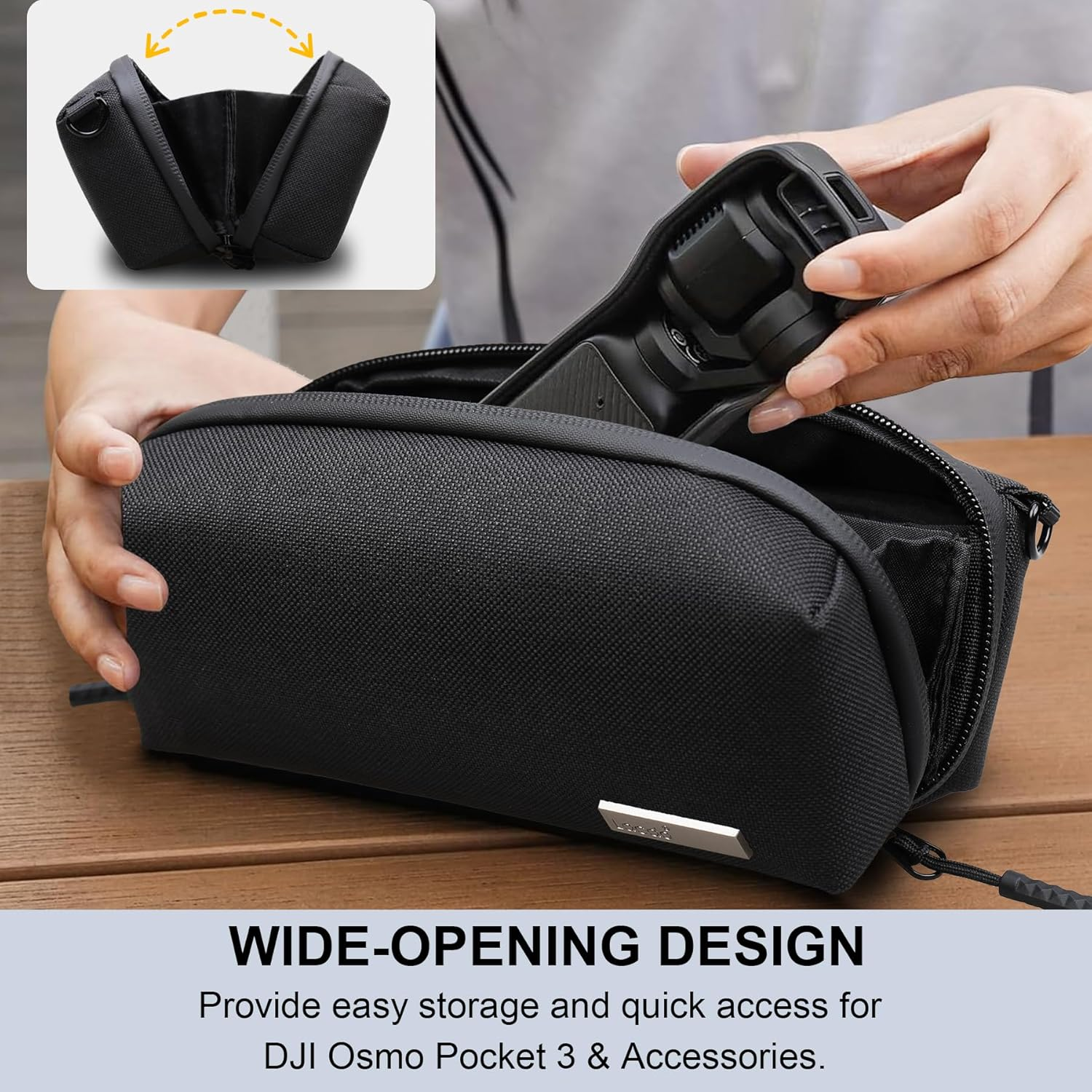 Lacdo Carrying Case for DJI Osmo Pocket 3, Carrying Bag for DJI Osmo Pocket 3 Creator Combo Accessories, Portable Travel Storage Bag Osmo Pocket 3 Case, All in One Carry Bag with Shoulder Strap, Black - Black+Black image number 2