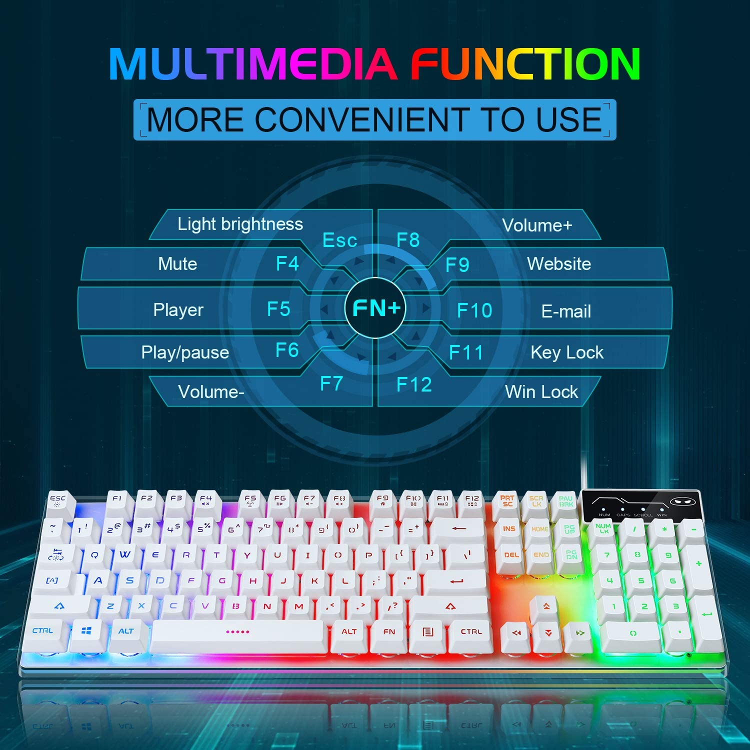 Gaming Keyboard and Mouse Combo, K1 RGB LED Backlit Keyboard with 104 Key Computer PC Gaming Keyboard for Pc/Laptop(White) - K1 Violet image number 6