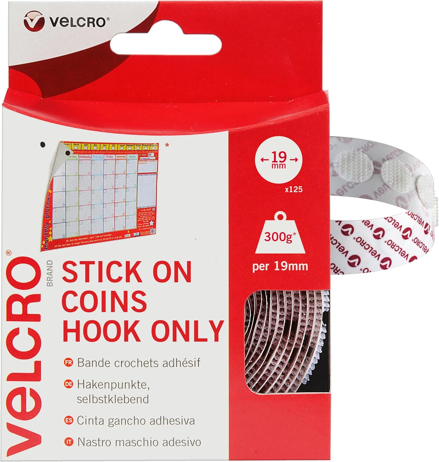 VELCRO&reg; Brand Stick on Coins (Hook Only), 19Mm - White, Pack of 125