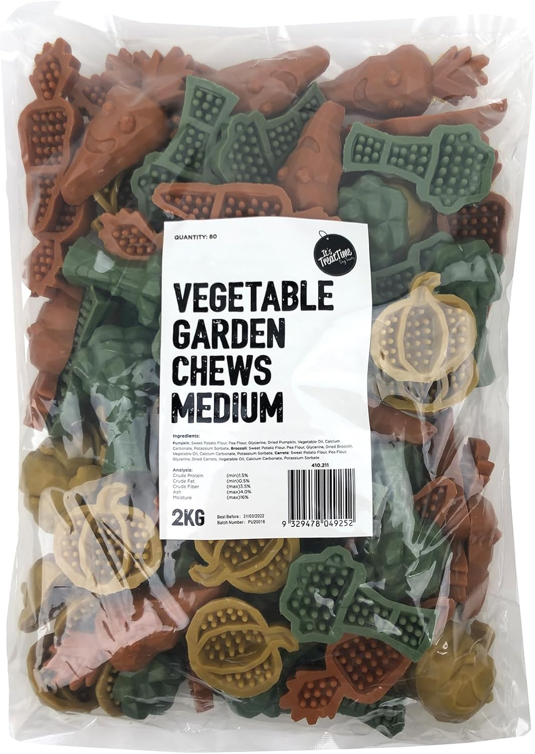 It'S Treat Time Vegetable Garden Chews Medium, 2Kg, 80 Pack, Dental Treat, 100% Grain Free, Real Sweet Potato, Meat Free, 100% Digestable, Tartar Control, Suitable for All Dogs image number 6