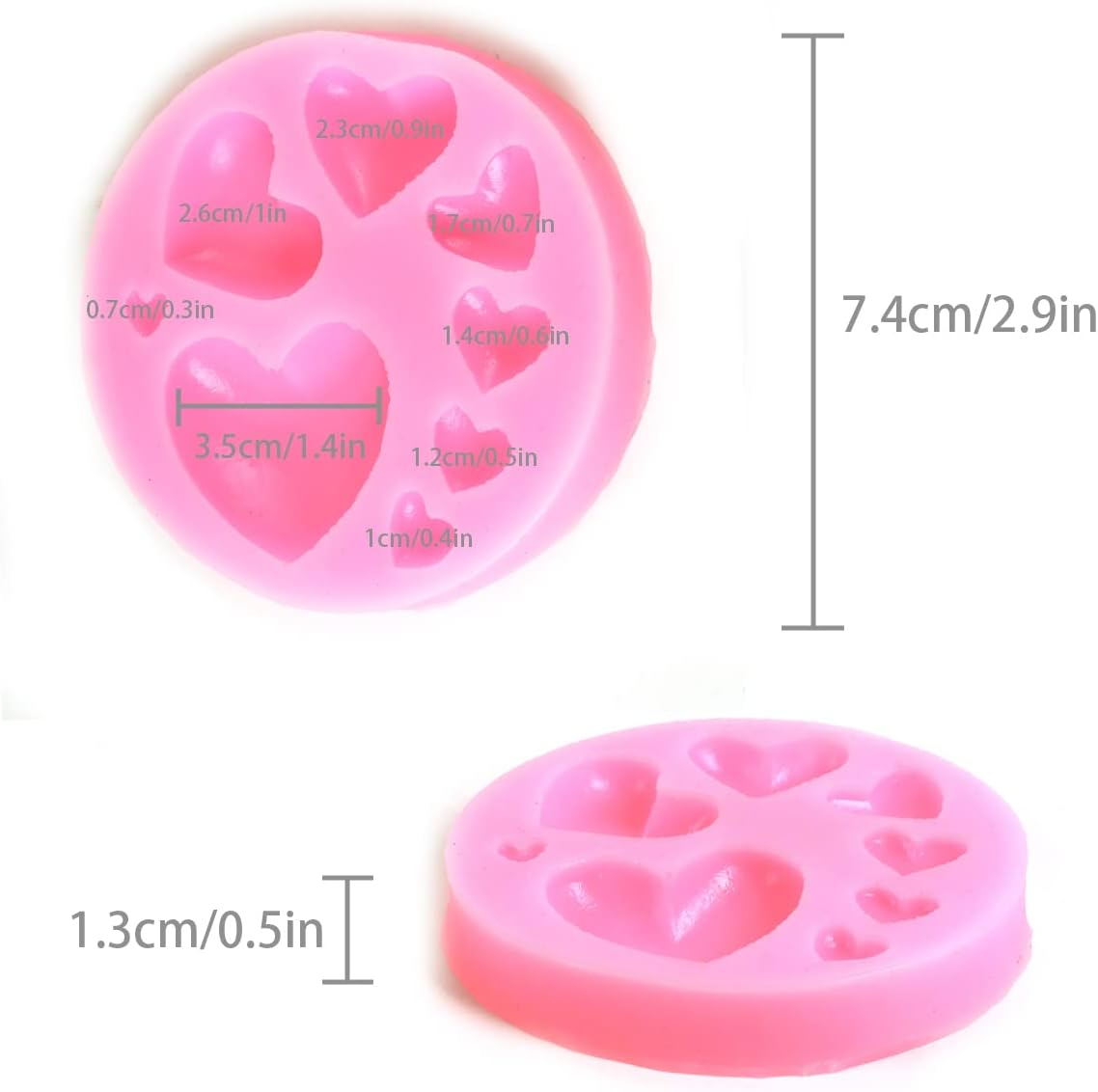 VOSO 2 Pcs Heart Shape Silicone Moulds, Mixed Size Silicone Fondant Moulds, Chocolate Cake Jelly Candy Mould Cupcake Decoration Tool for DIY Dessert Handmade Baking(Pink) image number 6