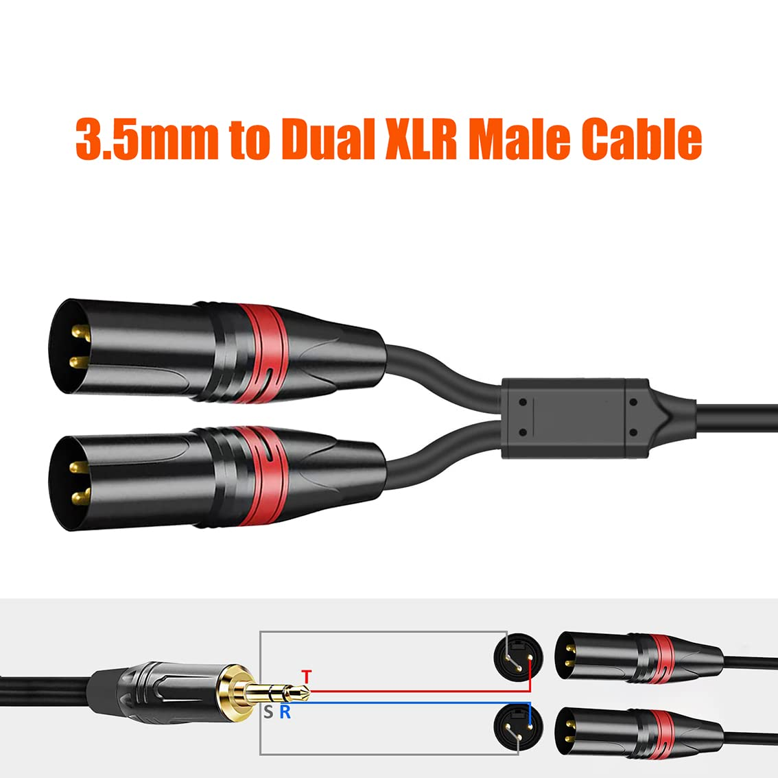 1/8 Inch to Dual XLR Male Y-Splitter Cable, Tunghey Unbalanced 3.5Mm Mini Jack TRS Stereo Aux to Double Male XLR Adapter Interconnect Breakout Patch Cord (1M) image number 5