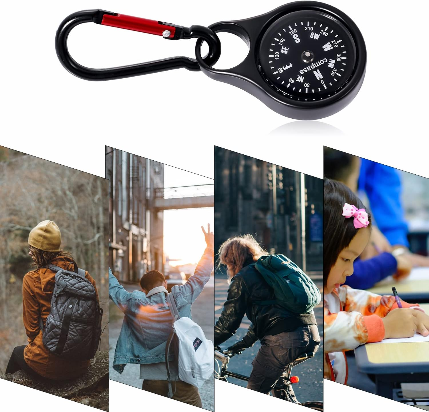 Camping Survival Compass, Pocket Portable Keychain Compass Survival Compass Navigation Tool Hiking Compass with Carabiner for Outdoor Hunting Climbing Backpacking image number 3