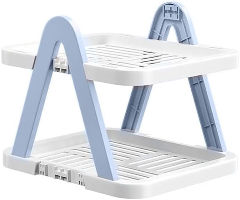 AIMALL 2/3 Tier Foldable Shoe Rack with Adjustable Height, Plastic Removable Storage Shelf for Entryway Bedroom Kitchen, Space-Saving Shoe Organiser Pink Blue image number 5