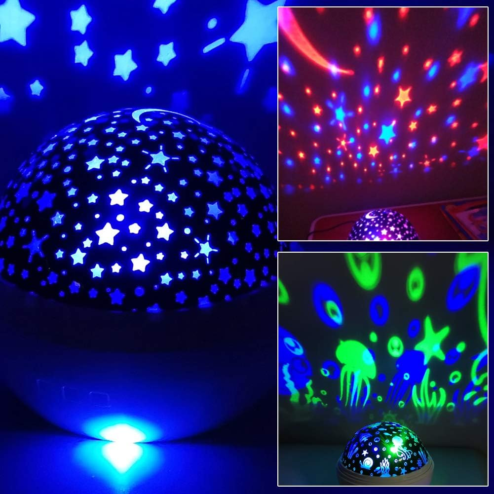Baby Light Projector, Star Moon and Ocean Wave Sensory Projector Rotating Lights, Rechargeable Sensory Lights for Girls Boys (White) - White image number 3