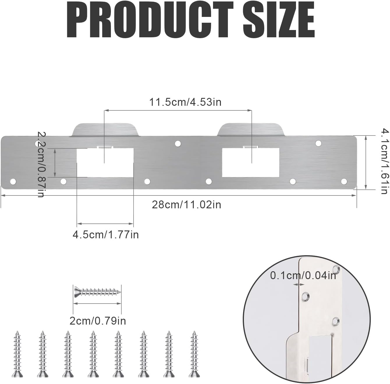 Door Strike Plate Double Holes, Security Door Latch Strike Plate Extended Strike Plate Door Reinforcement Plate Metal Steel Door Striker Plate for Exterior Interior Door Deadbolt Fix Door Frame image number 1