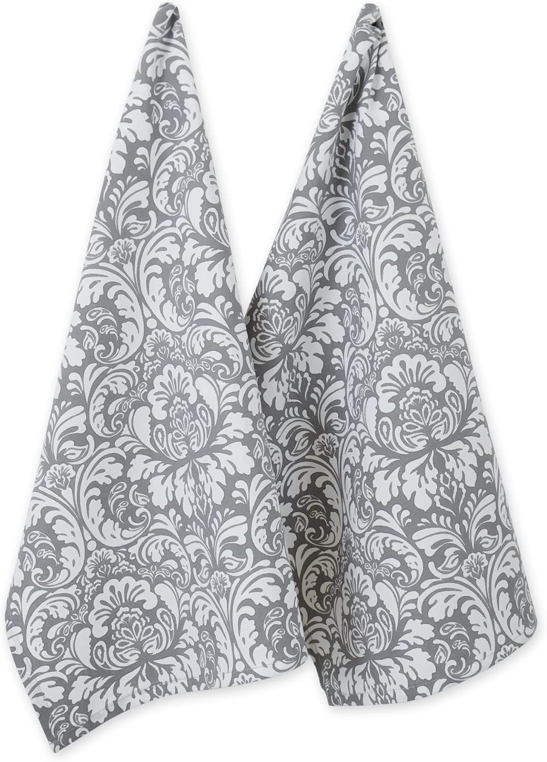 DII 100% Cotton, Everyday Basic Kitchen Dishtowel, Tea Towel, Drying, Damask Printed, 18 X 28 Set of 2- Gray