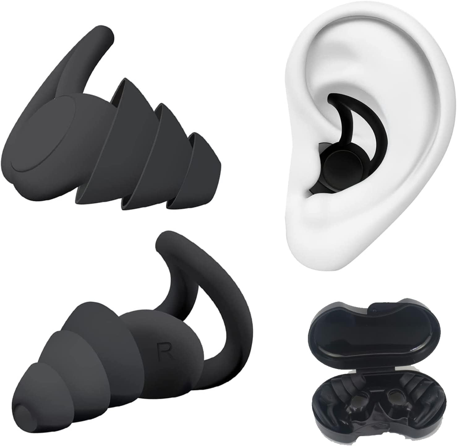 WININMETA Ear Plugs for Sleeping Noise Cancelling, Reusable Soft Silicone Ear Plugs for Noise Reduction, Washable Hearing Protection for Sleep Snoring, Work, Travel, Concert, Motorcycle, Black image number 2