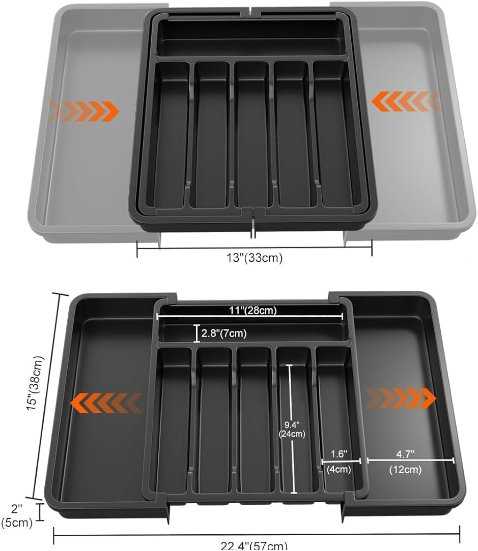 Expandable Cutlery Drawer Organizer, Adjustable Utensil Tray for Kitchen Drawers, Flatware Holder, Plastic Storage for Spoons, Forks, Knives, Durable Design, Space-Saving and Easy to Clean, Black image number 2