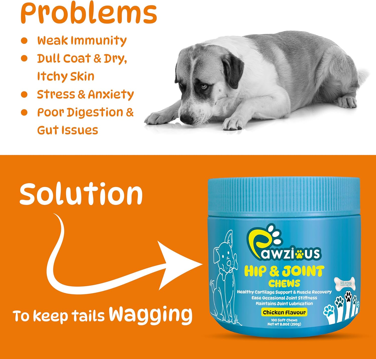 25 in 1 Multivitamins for Dogs, Dog Supplements, Minerals with Omega 3 Fish Oil, Glucosamine, Chondrian & Zinc for Joints, Digestion, Heart, Skin & Coat Care, (100 Soft Chews - Chicken Flavor) image number 5