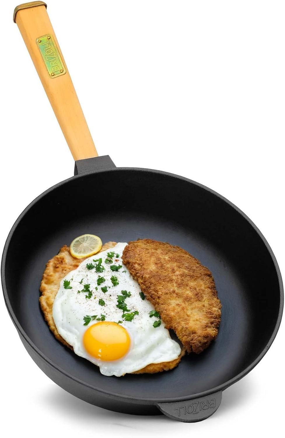 4Big.Fun Cast Iron Pan Diameter 24 Cm with Wooden Handle Removable 62 Mm High Cast Iron Frying Pan Steak Pan Cast Iron Pan Fire Pan Gas Grill Oven Fire Pit All Types of Cookers Induction