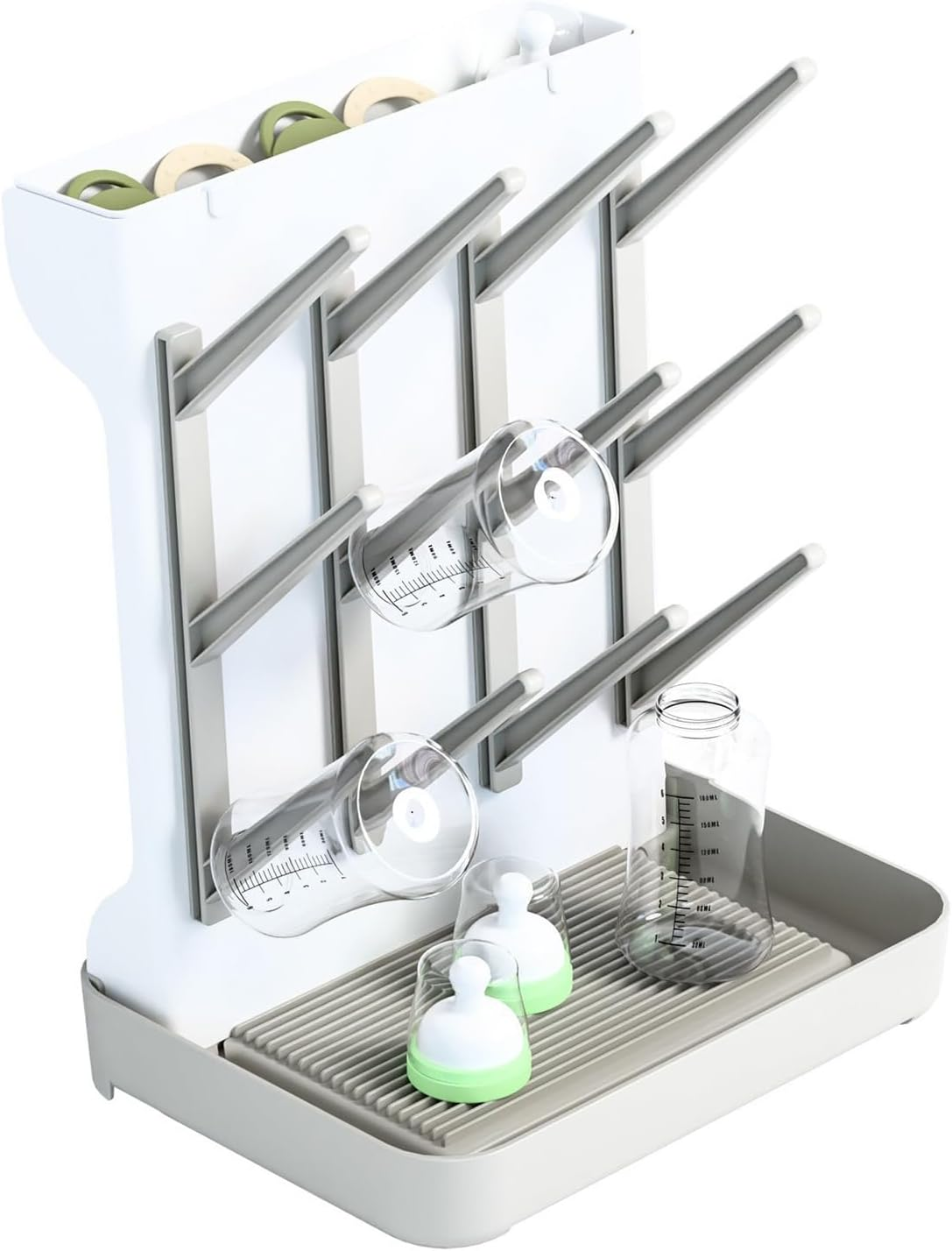 Baby Bottle Drying Rack Space Saving,Large Vertical Baby Bottle Storage Organizer & Bottle Dryer Rack for 12 Pc 8 Oz Bottles and Baby Accessories,Pump Parts,Pacifiers or Brush Stand image number 3