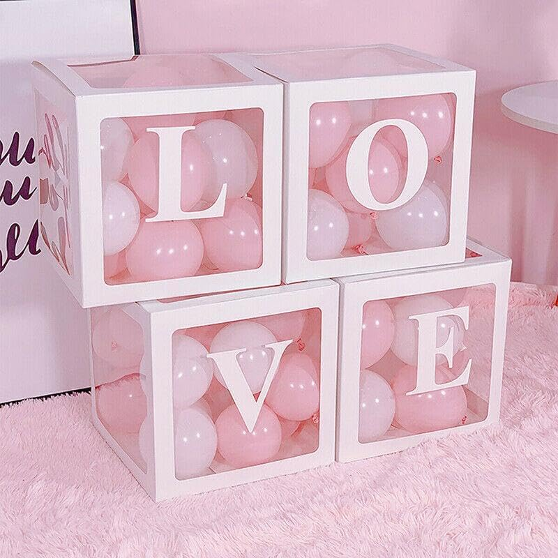 3/4PCS ONE Baby Transparent Balloon Box Girls Boys Shower 1St Birthday Party, Customizable with Letters, Pink, 11.8" Cubes - One image number 4