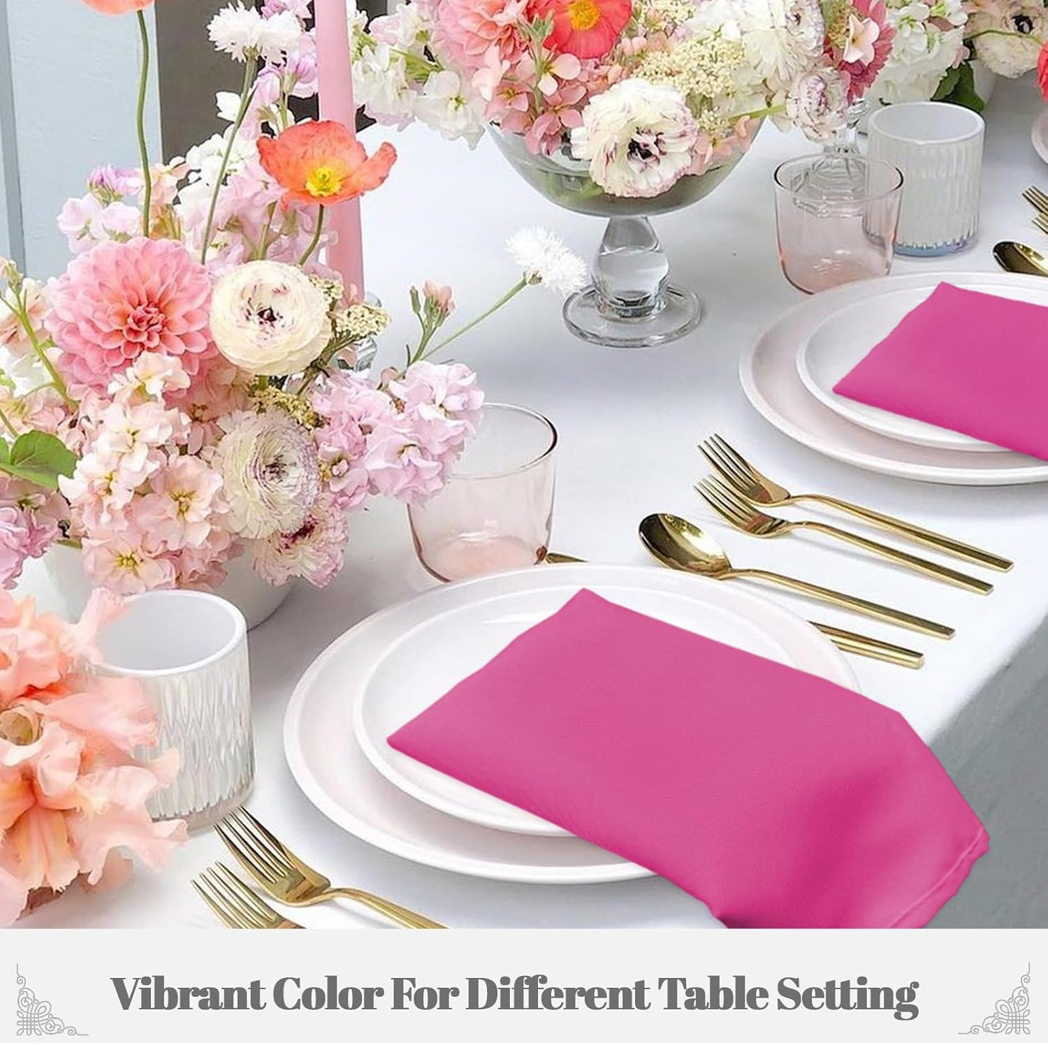 PLOYMONO Fuchsia Heavy Duty Cloth Napkins - 17 X 17 Inch Solid Washable Polyester Dinner Napkins - Set of 8 Napkins with Hemmed Edges - Great for Weddings, Parties, Banquets Dinner & More - Beige image number 4