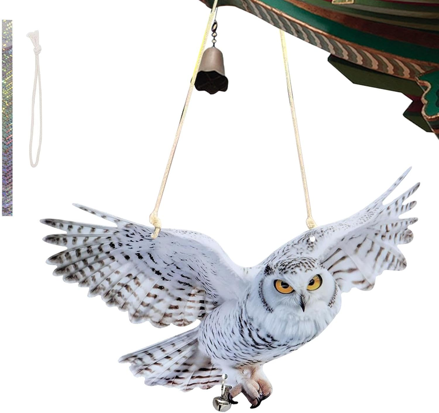 Bird Scarer Flying Kite, Wind-Action Owl Realistic, Crops Farm Protector, Bird Hawk Flying Kite, Double-Sided Animal Owl Eagle Reflective Bell, Scares Birds from Garden, Boat, Farm, Home