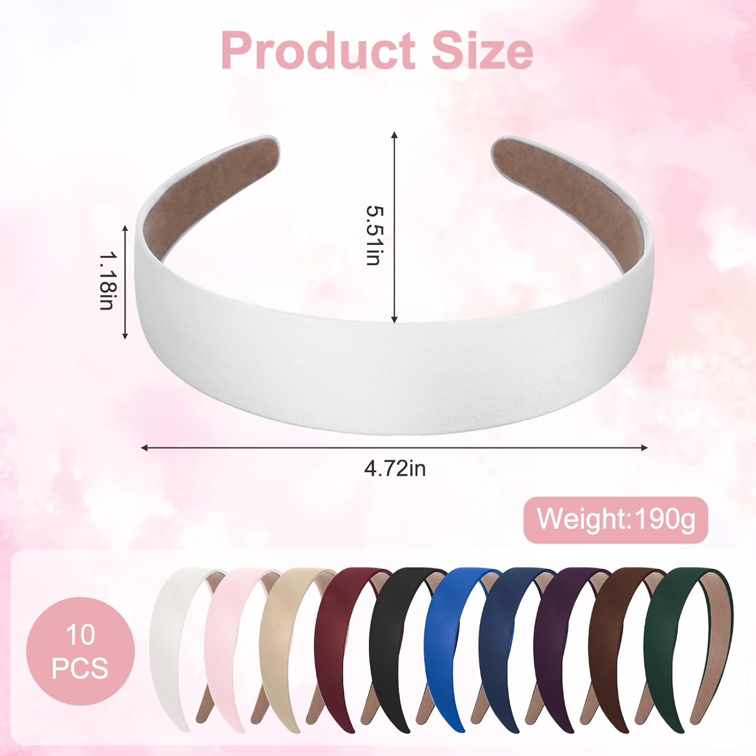 Pack of 10 Women'S Wide Non-Slip Headbands, 3 Cm, Satin Headbands, Hair Bands for Women, DIY Hair Accessories, Girls for Holiday Outfits, Everyday Outfits, 10 Colours image number 5