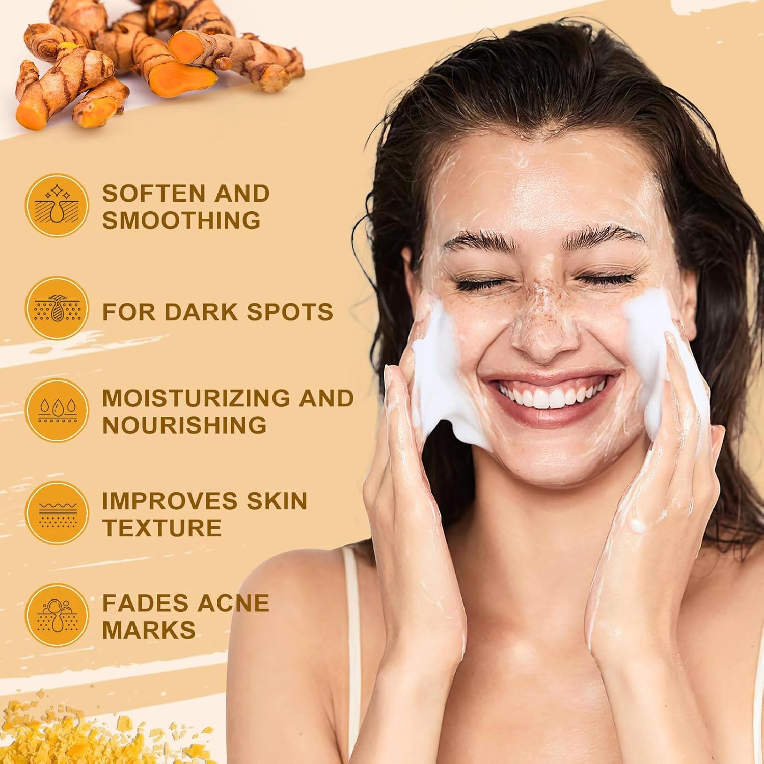 Natural Turmeric Soap, Kojic Acid & Turmeric Soap, Kojic Acid Lemon Soap Bar, Acne, Dark Spots, Hyperpigmentation & Smooth Skin, Brightening, Deep Cleansing, Refreshing, Moisturizing image number 1