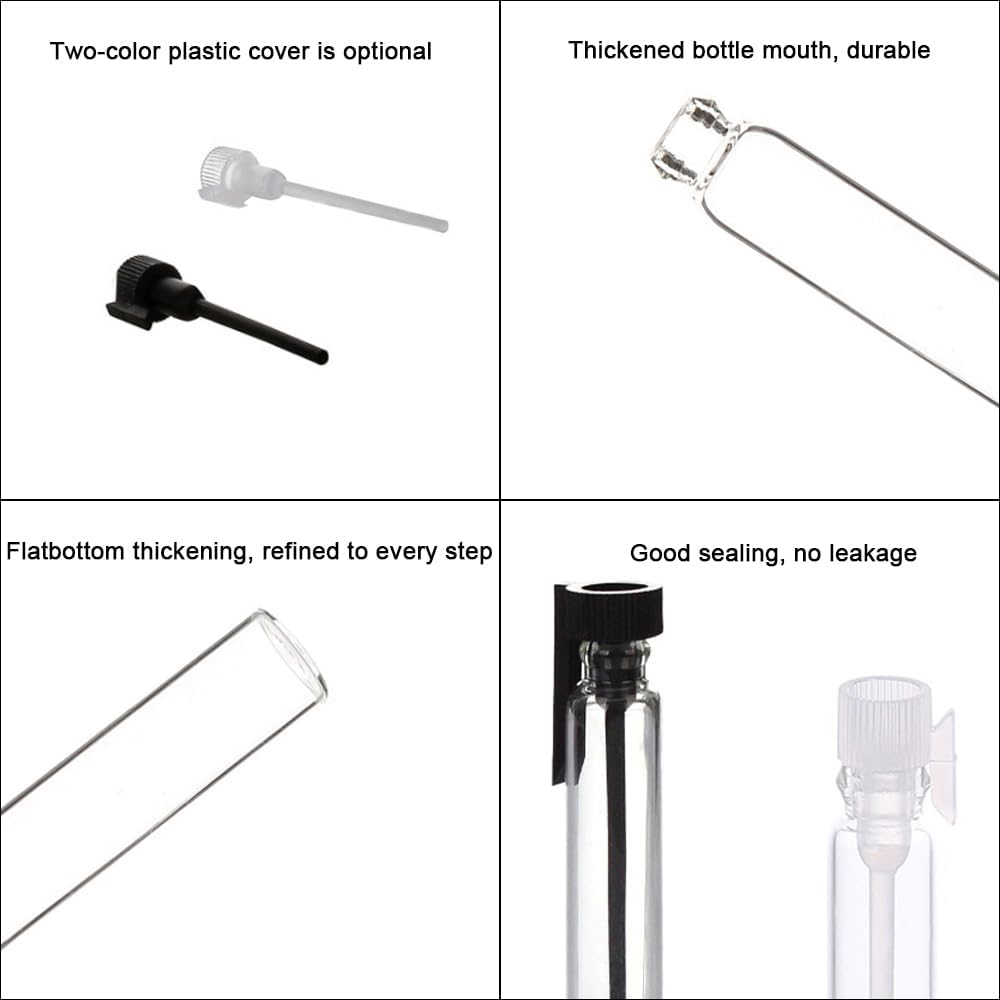 20Pcs 1Ml Empty Perfume Sample Bottles Essential Oil Test Tube Bottle Mini Glass Refillable Sample Vial Containers for Aromatherapy, Fragrance and Liquid - White Cap image number 2