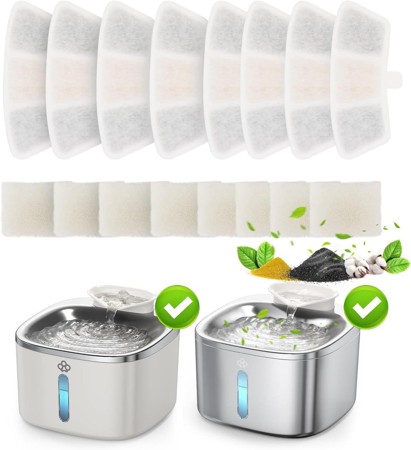 Oneisall 8Pcs Replacement Filters for PW03 3.5L Cat Water Fountain （For Fountain in Model PW03 image number 1