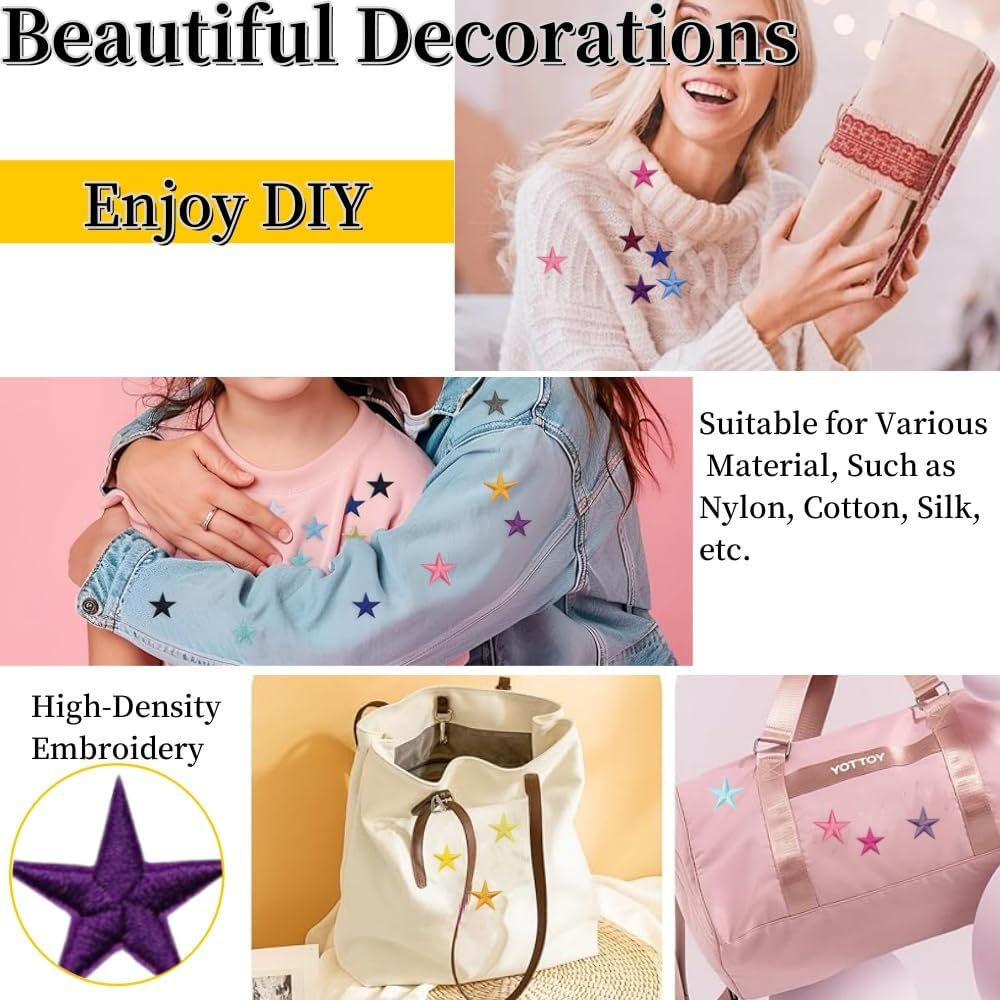 80Pcs Star Iron on Patches,Iron on Stars,Sew Embroidered Patches Appliques Embellishments Small,For DIY Jeans Jackets,Clothing,Bag,Iron on Patches for Hats DIY Craft Jacket Clothing Decoration image number 2