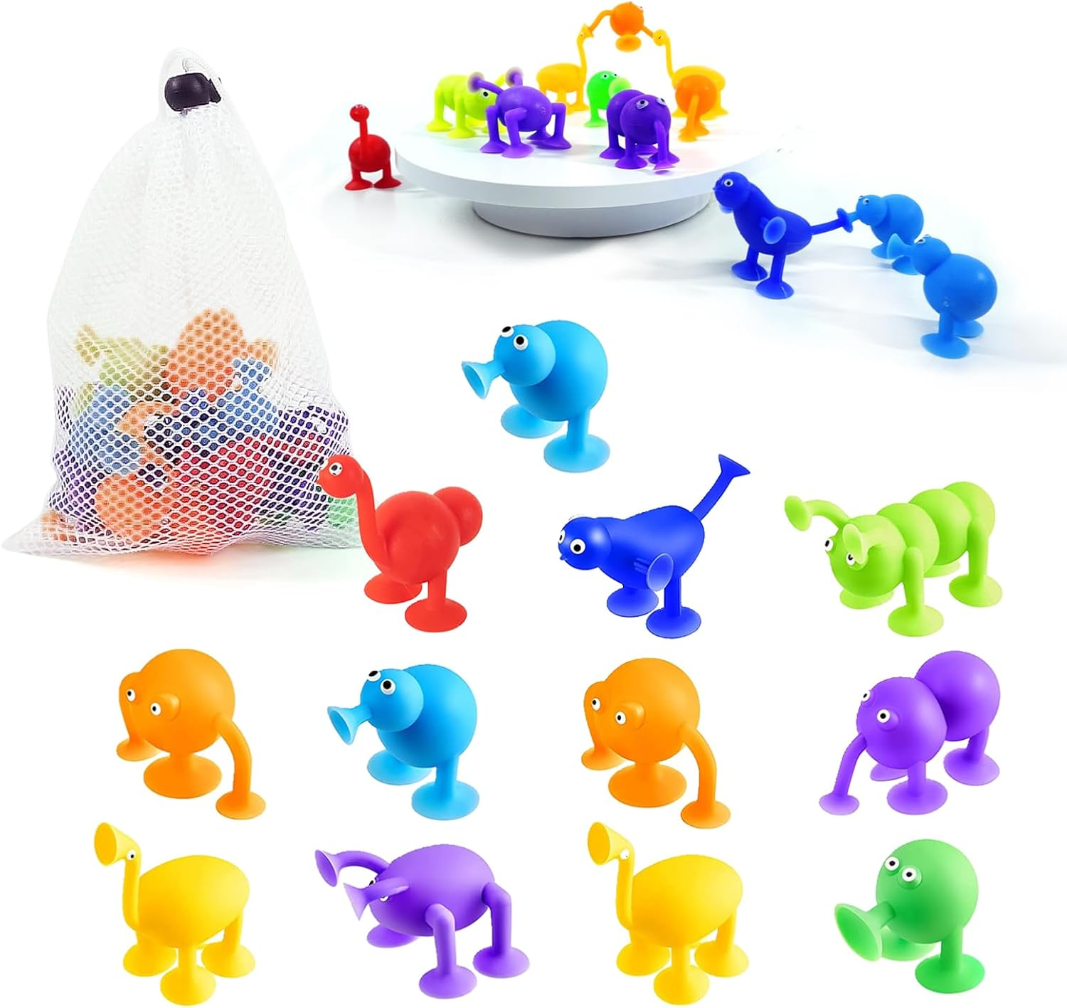 12 Pcs Toddlers Suction Cup Bath Toys, Sensory Suction Bath Toys for Toddler, Kids Suction Fidget Toys, Soft Silicone Stress Release Sensory Suction Cup Toys for Windows Travel Gifts image number 2