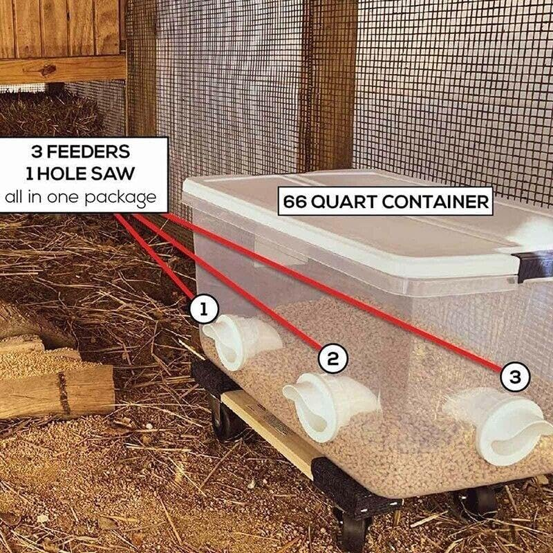 New Chicken Feeder Poultry Pro Feeder DIY Port PVC Gravity Fed Chicken Feeder, Rainproof, Reduces Waste, Includes 4 Feeding Ports and Hole Saw - 5 Pcs/Set (4*Ports+1*Hole Saw) image number 2