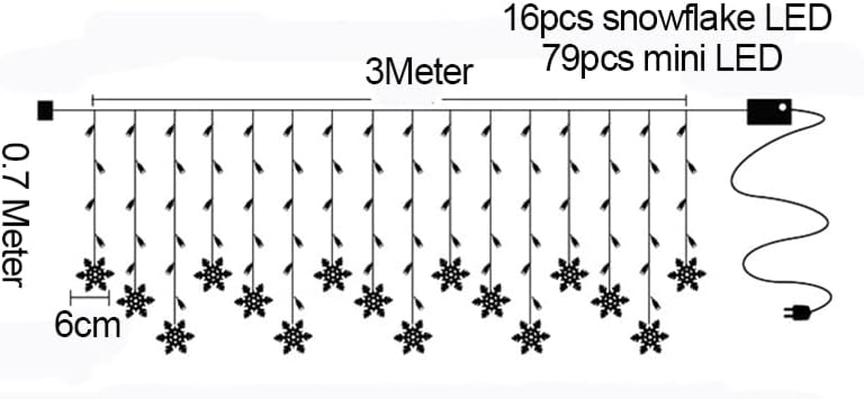 Star Curtain Lights Waterproof,13Ft/4M 96 LED Snowflake Curtain String Lights Plug-In Memory Window Curtain Lights with 8 Modes Decoration for Valentine'S Day, Wedding, Garden, Party Decor image number 5