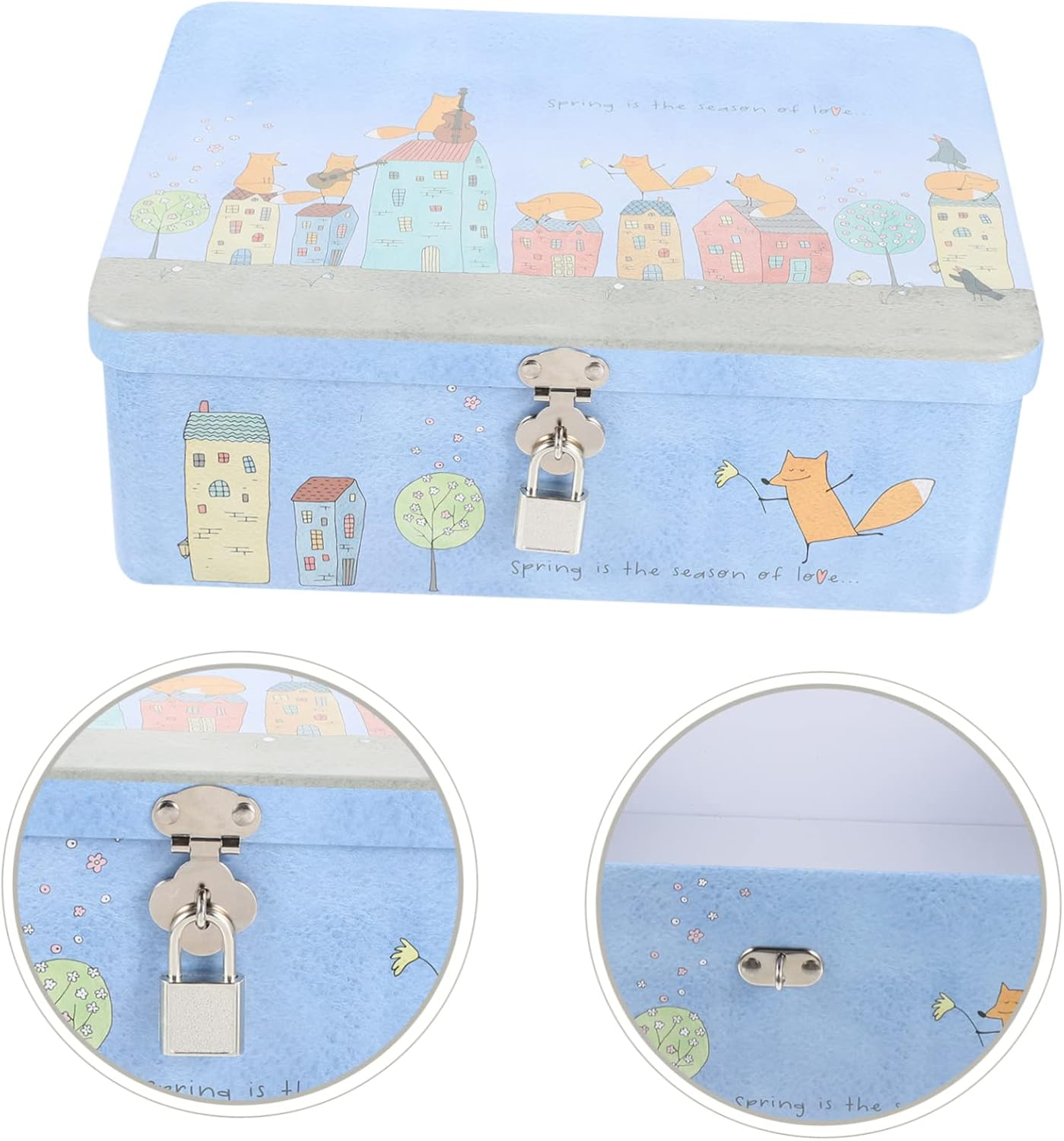 Jojofuny Vintage Tin Storage Box Lock Large Retro Metal Keepsake Storage Box Portable Desktop Organizer for Home Office image number 1