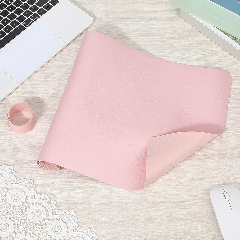 CABODYALS Pink Nail Art Table Mat Foldable Soft Single Side PU Leather Arm Hand Rest Pad Non Slip Waterproof Protective Washable Computer Keyboard Desk Mats for Home Manicure Salon Work Writing