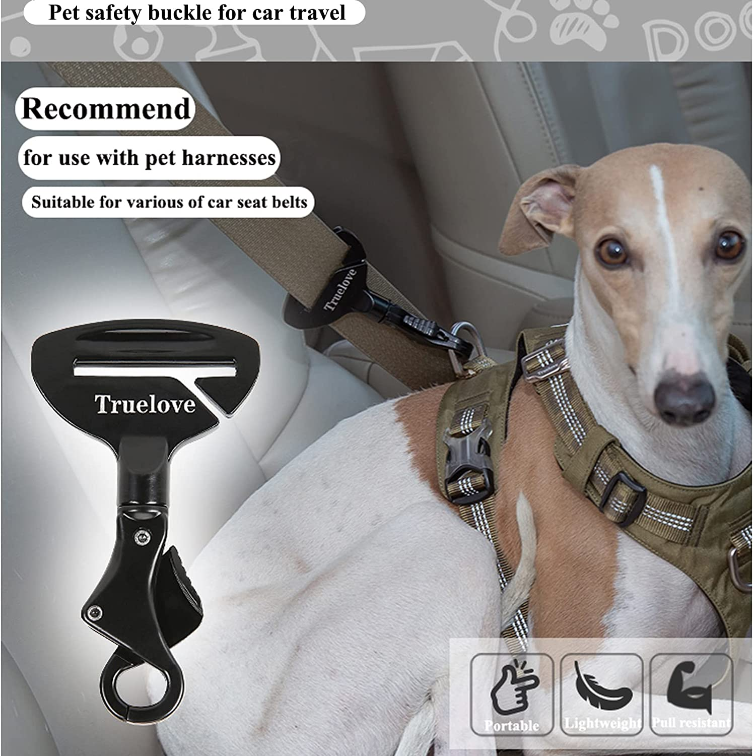 Truelove Vehicle Seat Belt Safety Buckle Lock, Dog Seat Belt Clip Universal Dog Car Restraint - Dog Seatbelt Lock - Portable Vehicle Seatbelt Harness for Pet Car Travel image number 4