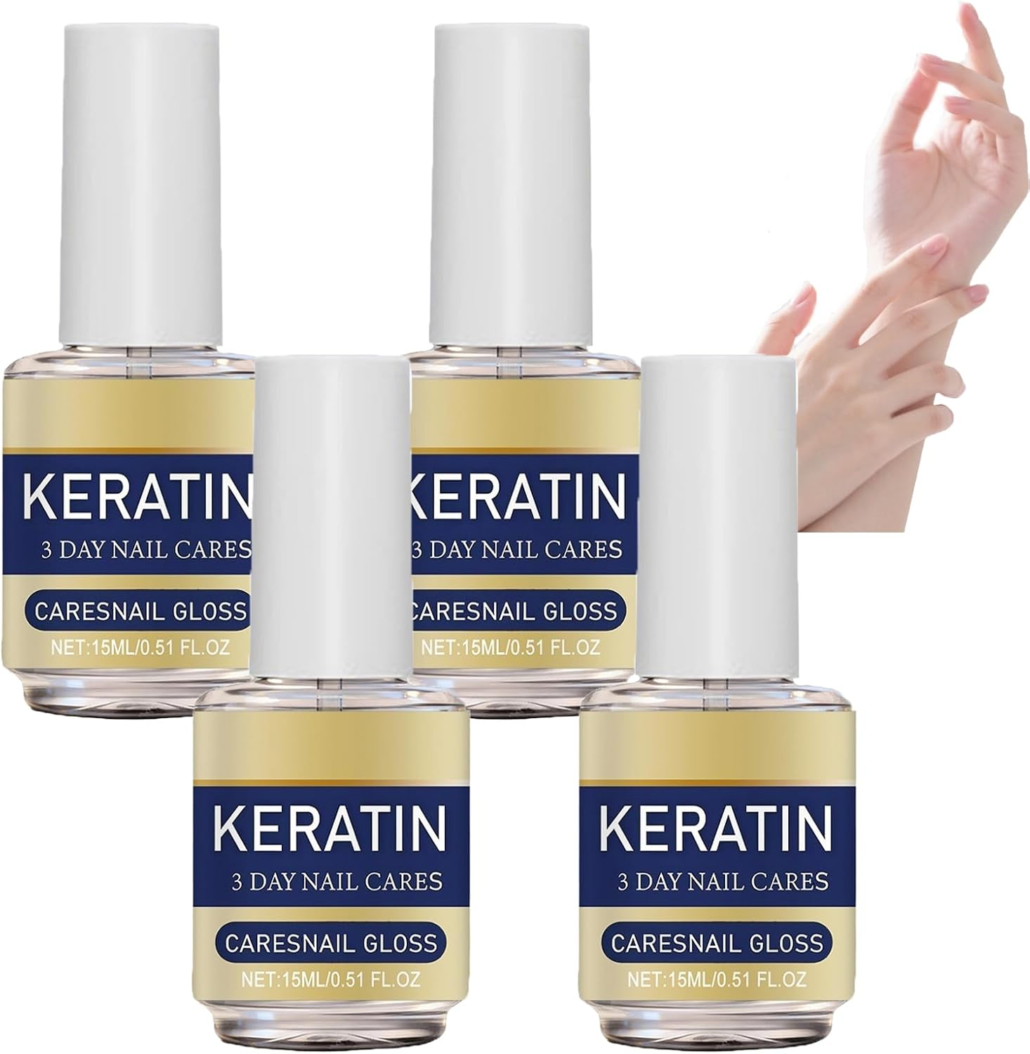 Keratin 3 Day Nail Care Oil,Daily Keratin Caring Cuticle Serum, Active Gloss Nails Polish,Thickness Hard Growth Oil,Moisturizes Strengthening Damaged Weak Dry Cracked Brittle (4Pcs)