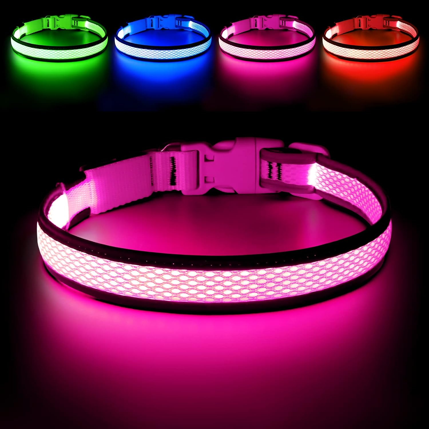 Higuard LED Dog Collar, USB Rechargeable Glowing Pet Collar Night Safety LED Light up with Nylon Webbing Perfect for Small, Medium, Large Dogs (Small Collar[8"-14" Inch / 20.3-35.5Cm], Candy Pink)