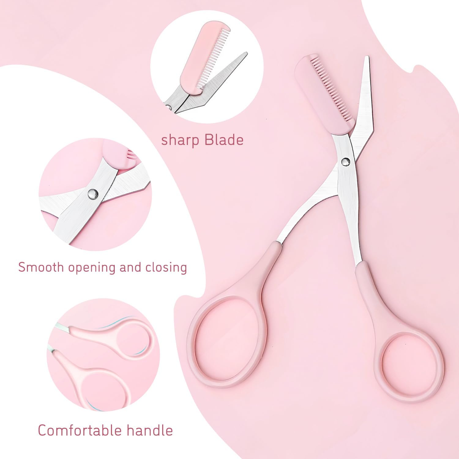 TORMEN Professional Eyebrow Grooming Kit, Eyebrow Scissors with Comb Eyebrow Razor Eyebrow Tweezers for Perfect Eyebrow Shaping, Face Hair Removal Tool for Men and Women(Pink) image number 4