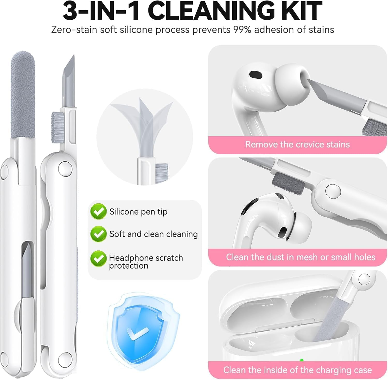 For Airpods 4 Case Cover, Silicone Protection Case for Airpods 4 Noise Cancellation/4Th Generation - [Support Wireless Charging], with Cleaning Kit and Carabiner - 1A-L-Light Pink image number 6