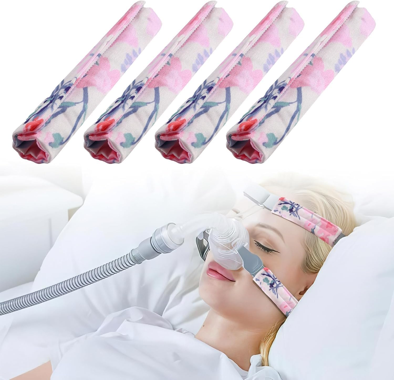 4 Pack Satin Mask Strap Covers, Universal and Reusable Comfort Pads, Face Cushion Cover for Strap Headgear, Headgear Pads for Reducing Red Marks (Floral) image number 3
