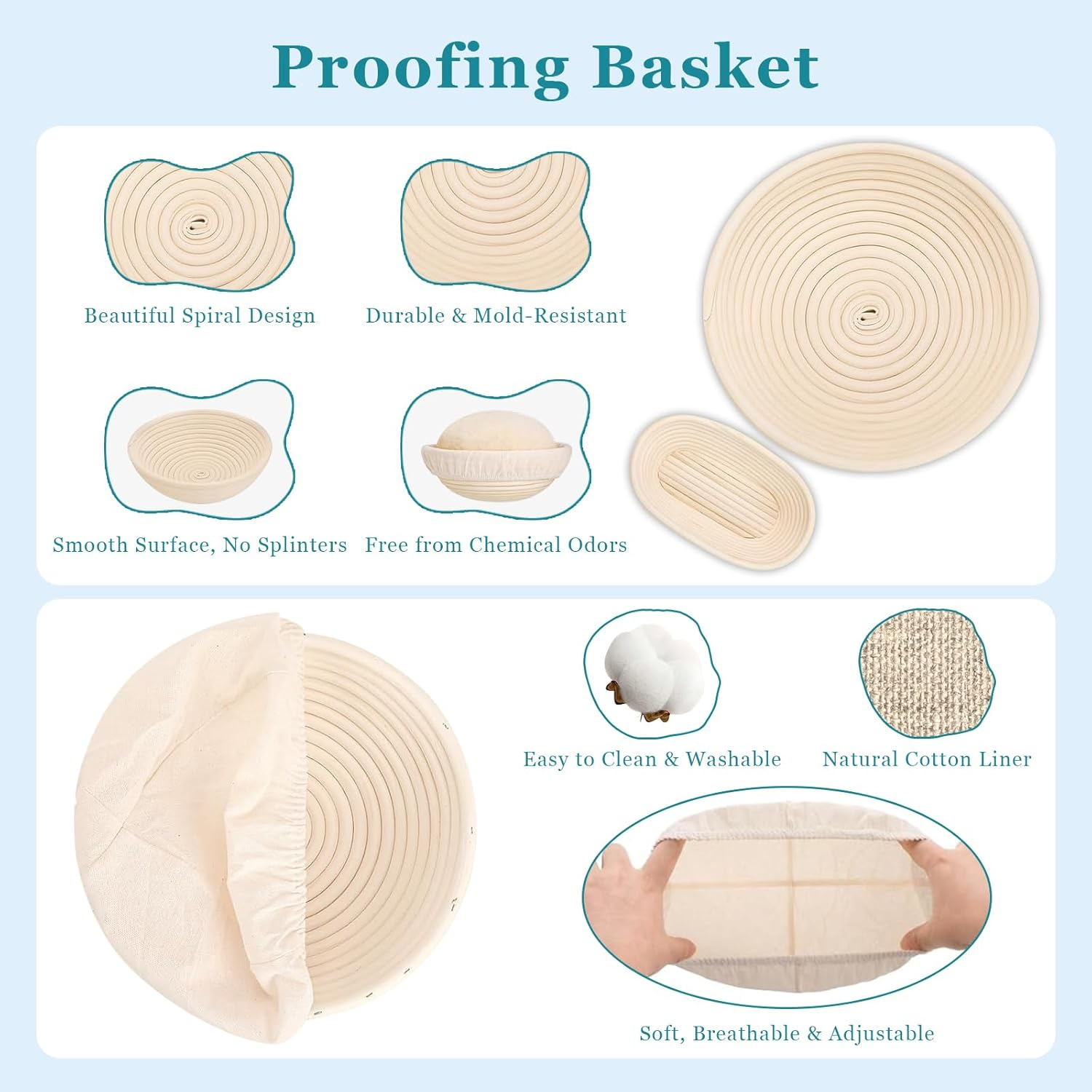 Banneton Bread Proofing Basket, Sourdough Bread Baking Supplies,Round 9 Inch Complete Sourdough Starter Kit,Bread Proofing Basket,Bread Making Supplies Tools for Baking,Banneton Basket Gift Set image number 6