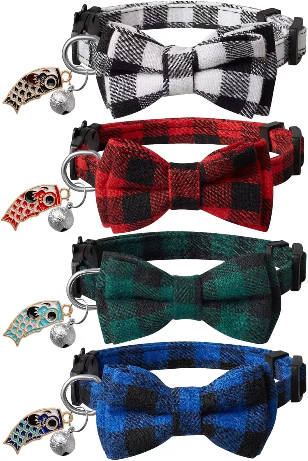 LLHK 4 Pack Christmas Cat Collars with Bow Tie and Bell,Breakaway Kitten Collar for Girl Boy Cats,Adjustable 7-12Inch, for Kitty Kitten Adult Cats,Pet Supplies,Stuff,Accessories
