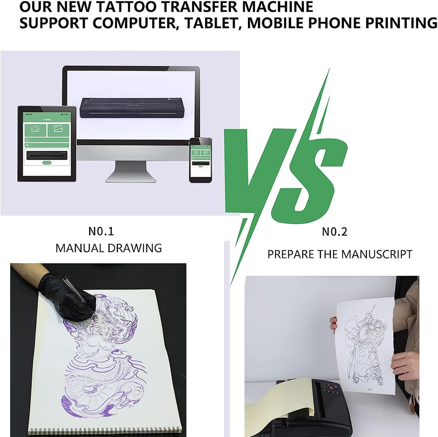 Portable Tattoo Stencil Printer &ndash; 1200Mah Wireless Tattoo Transfer Machine with 10 Transfer Papers, Mini Stencil Printer Compatible with Android, 10S & PC image number 6