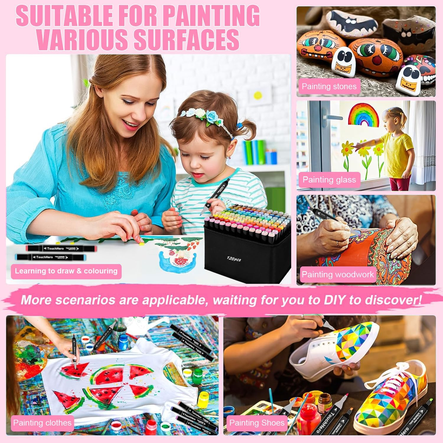 NULOUMA Alcohol Markers, 120 Colors Dual Tip Colouring Markers for Coloring Sketching Anime Illustrations Children'S Drawing Students' Art Classes Architecture Landscape Clothing Design Etc. image number 5