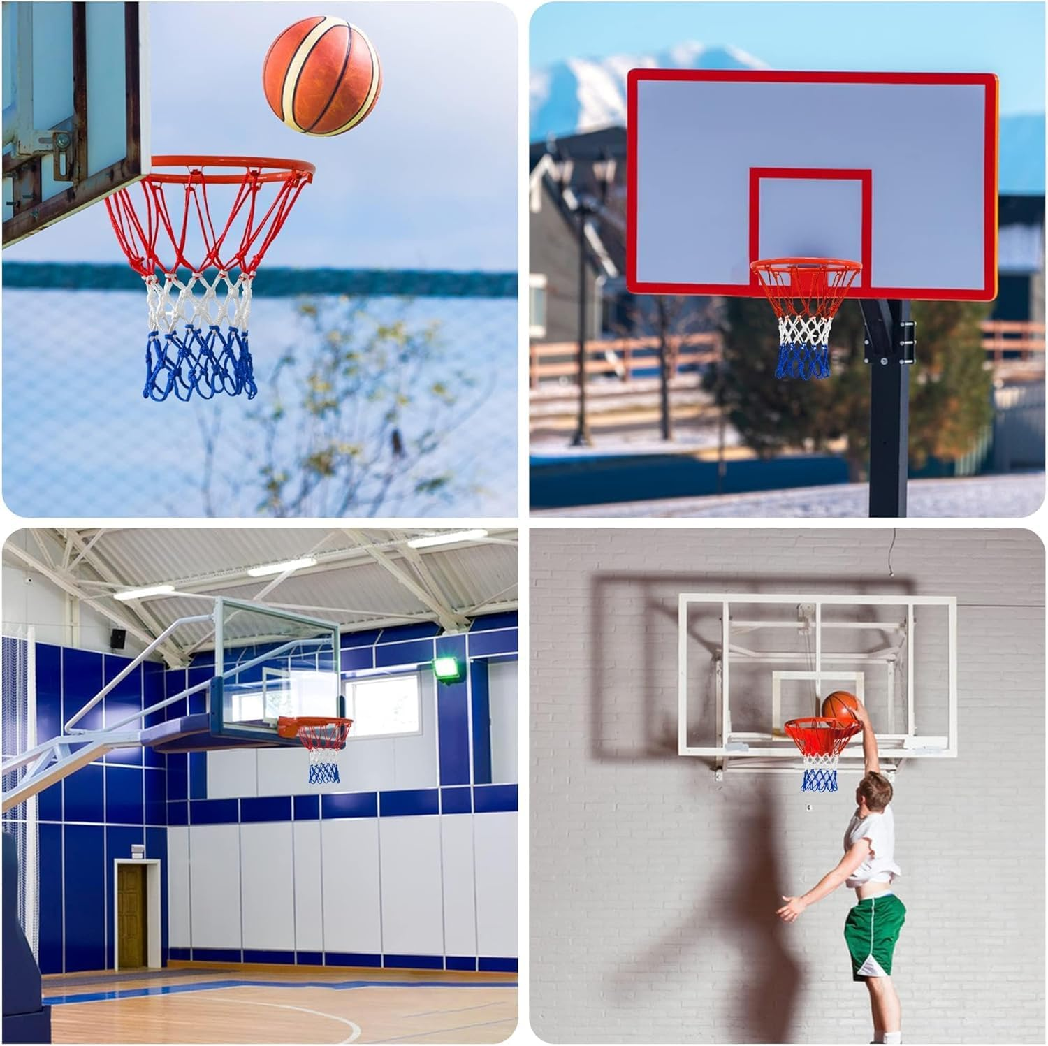 Shuoteng Basketball Hoop Ring Rim Goal Net, 1Pc Heavy Duty Basketball Hoop Net, Polyester Braided Multicolor Basketball Net Replacement