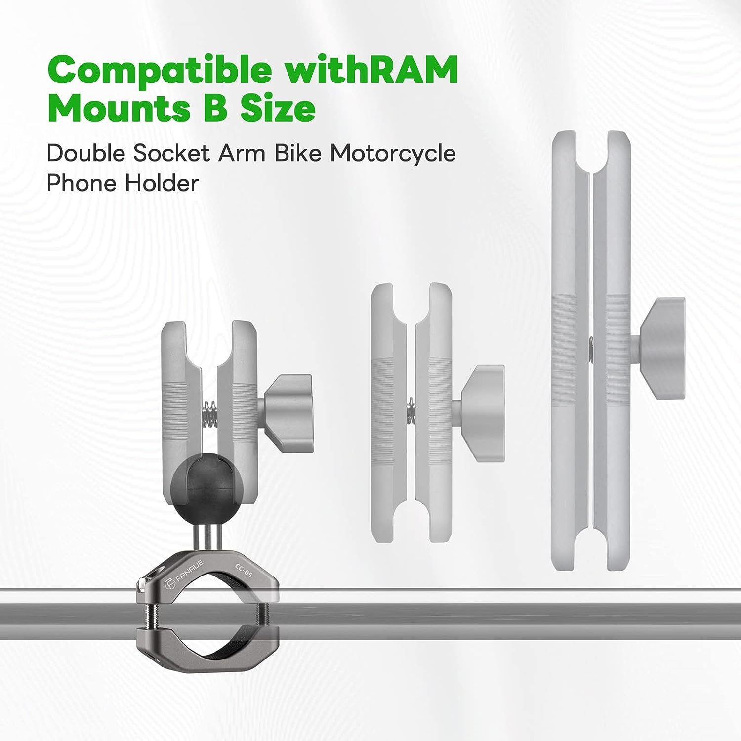 FANAUE CC-05 Aluminum Handlebar Clamp Mount U-Bolt Base Compatible with RAM Mounts B Size 1 Inch Ball Double Socket Arm & Bike Motorcycle Phone Holder for 0.85" to 1.14" Diameter Rail image number 4