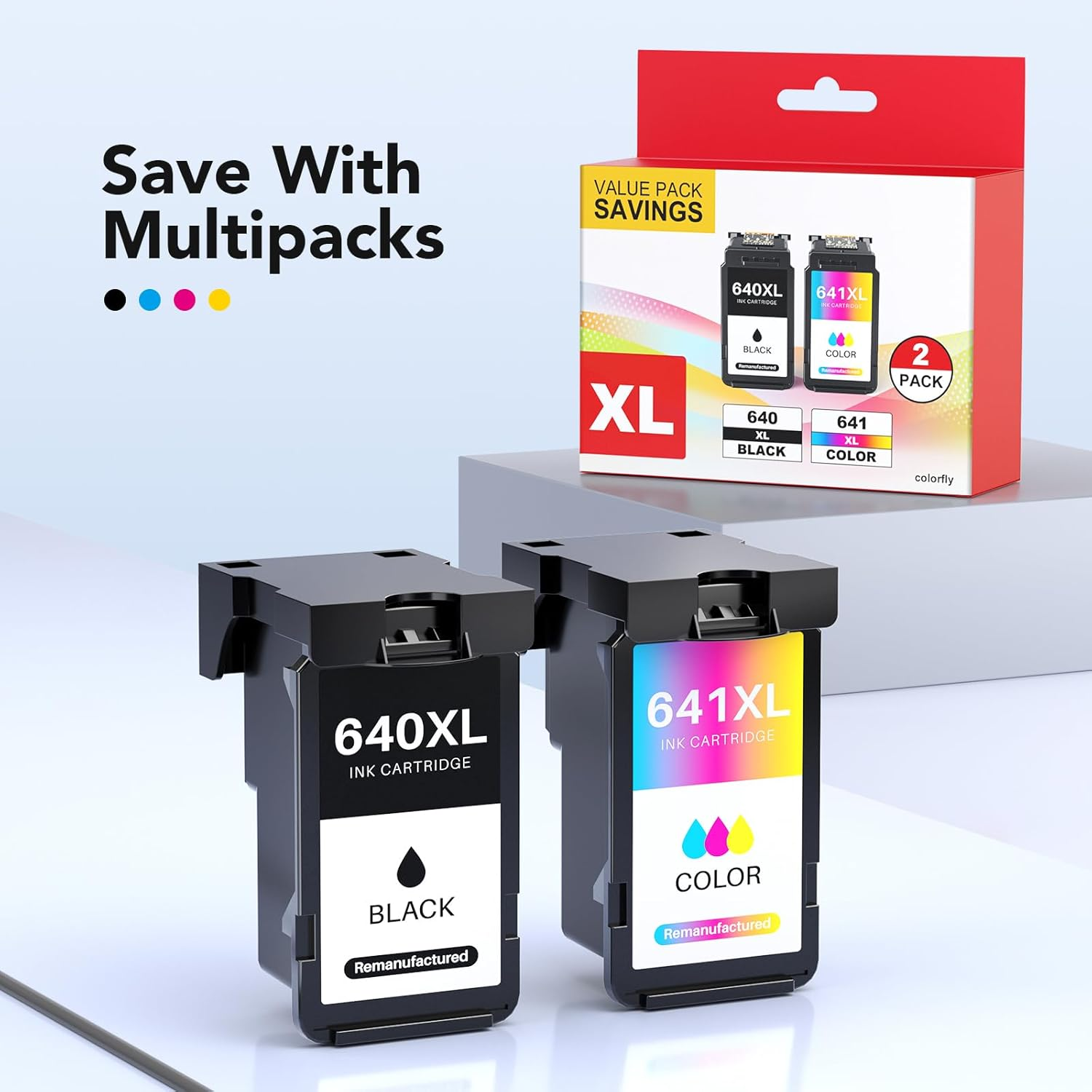 Colorfly Remanufactured 640 XL 641 XL Ink Cartridges Replacement for Canon 640XL 641XL Combo Pack Pg640Xl Black Cl641Xl Color Works for Pixma MG3660 TS5160 MG2260 MG2160 MG3160 (1 Black 1 Color) image number 3