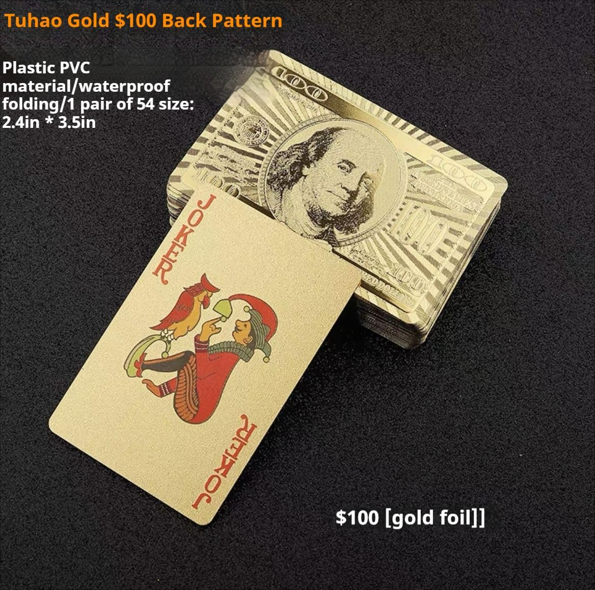 Plastic Waterproof Poker Adult Large Printing, Professional Playing Cards in Bulk, Sets for Outdoor, Travelling, Seaside, Pool and Other Waterfront. (Plastic, Coloured Gold Dollars Poker) image number 2