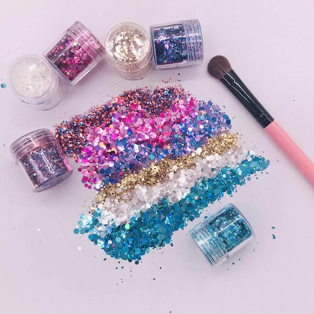 6 Sets Hexagons Chunky Nail Glitter Decorationfor Faces Cosmetic Hair Nails Festival Christmas
