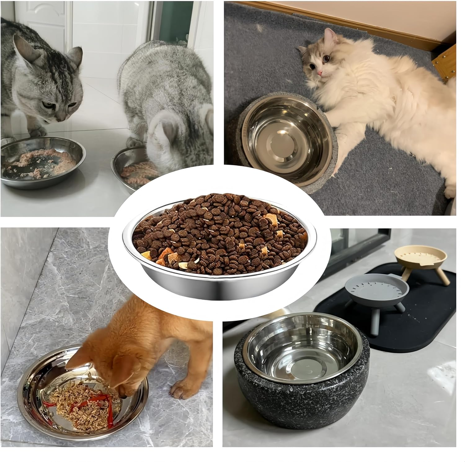 12Pcs Cat Bowls, Ai-Oumleef Cat Food Bowl,Stainless Steel Cat Bowls, Replacement Basic Cat Plates for Elevated Stand, Shallow Wide Flat Food Bowls Stainless Steel,For Small Dogs and Cats