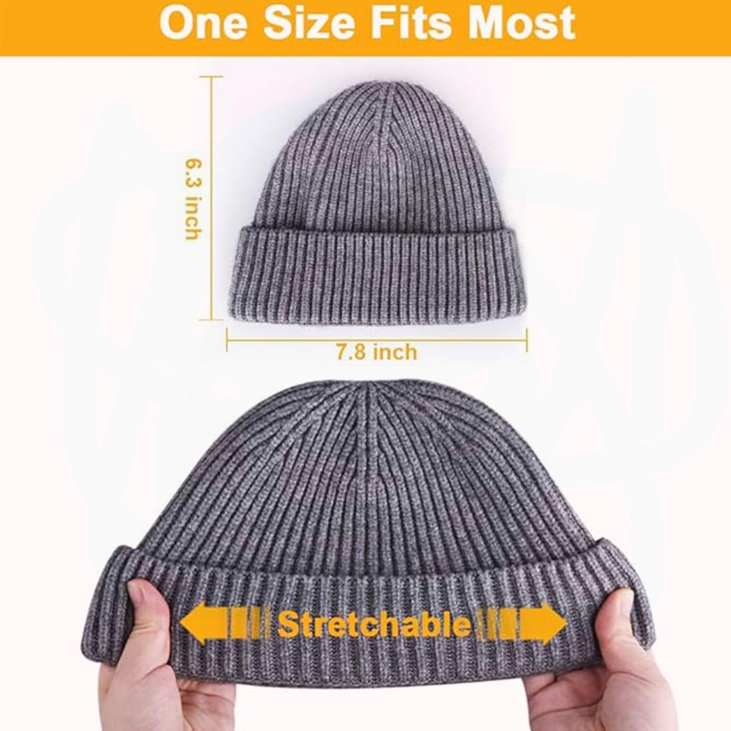 YIRANJIA 3-Pack Wool Fisherman Beanies for Men | Short Knit Watch Caps Cuffed Trawler Hats for Winter, Fishing & Outdoor Activities image number 4