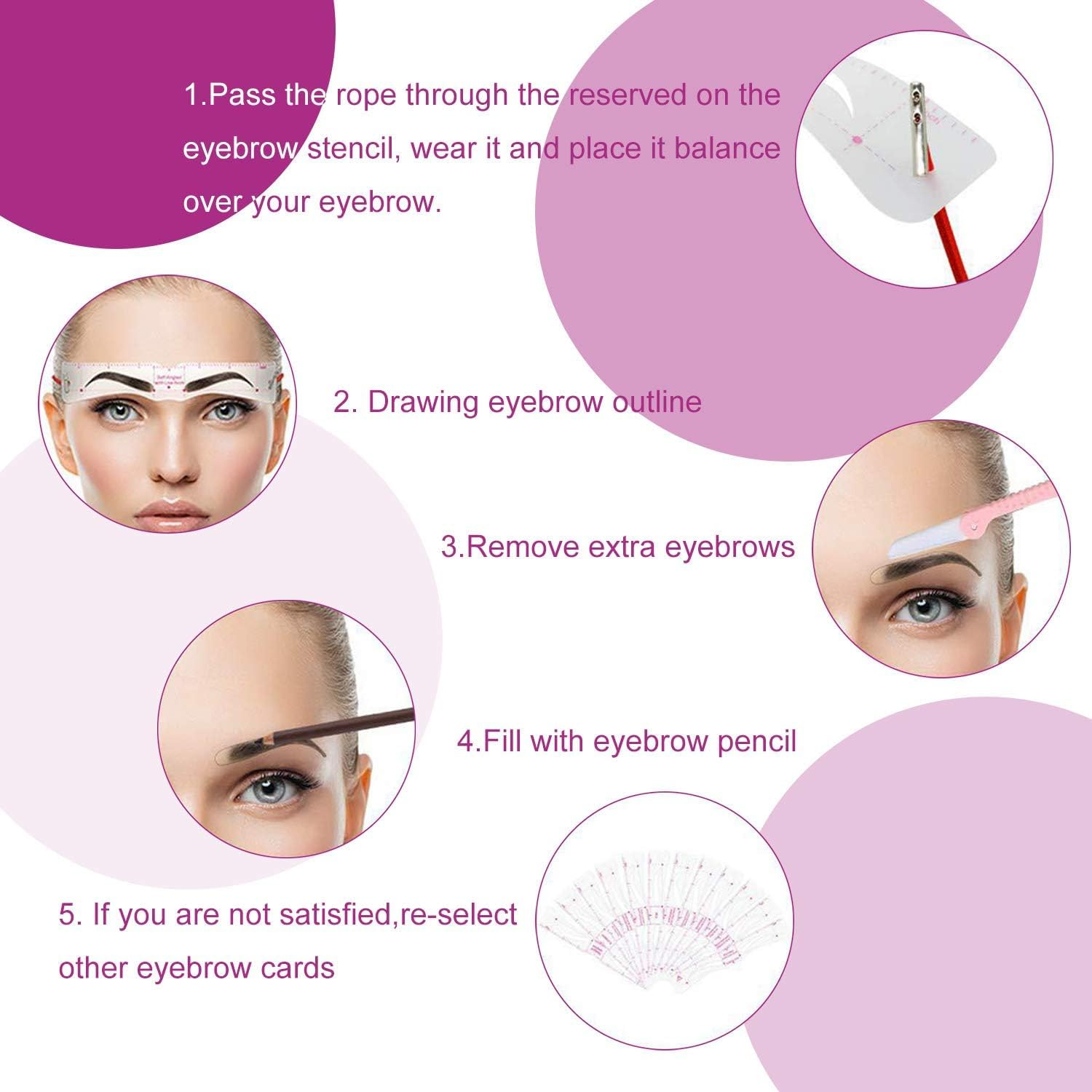 Eyebrow Stencil for Beginners, 12 Styles Eyebrow Stencil Set with Fixed Rope and Eyebrow Shaver, Reusable DIY Stamp for Quick Makeup image number 3